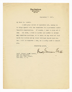 Letter from Oswald Garrison Villard to Robert Morss Lovett, September 7, 1927