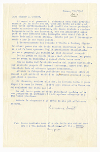 Letter from Vincenzina Vanzetti to Tom O'Connor, February 7, 1963 (Italian)