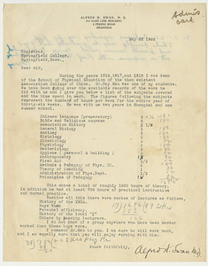 Letter from Alfred H. Swan to registrar of Springfield College (May 26, 1926)