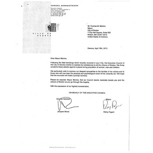 Letter from the Executive Council of Geneva, Switzerland, to Mayor Thomas Menino