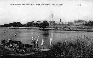 High school and Annisquam River, Gloucester, Massachusetts