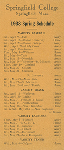 1938 Springfield College Spring Team Schedules