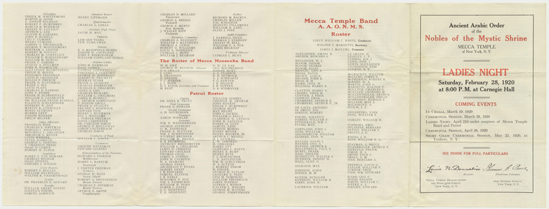 Mecca Temple ladies night program, 1920 February 28