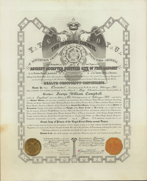 32° certificate issued to George William Campbell, 1911 June 2