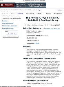The Phyllis R. Frye Collection, 1948-2016