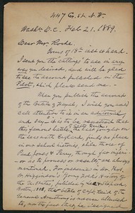 Letter, February 21, 1889, Capt. Sam C. Reid to James Jeffrey Roche