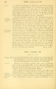 1782 Chap. 0016 An Act To Appropriate Forty Thousasd Pounds Of The Continental Tax Of Two Hundred Thousand Pounds, For Obtaining A Loan Of Twenty Thousand Pounds, And For The Security And Payment Of The Same.