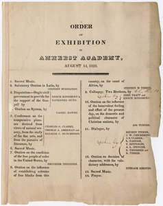 Amherst Academy exhibition program, 1823 August 14