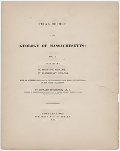Edward Hitchcock title page, "Final Report on the Geology of Massachusetts: Vol. II," 1841