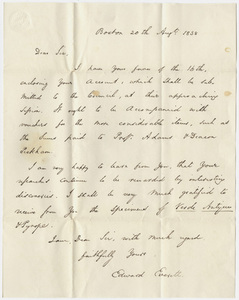 Governor Edward Everett letter to Edward Hitchcock, 1838 August 20