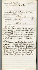 Tewksbury Almshouse Intake Record: Condon, John