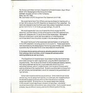 Letter, clarification of CPC assignment plan statement of 4/11/88.