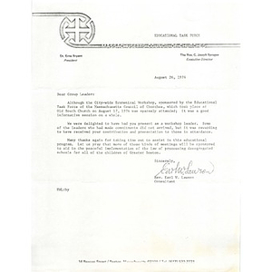 Letter, Educational Task Force, August 26, 1974.