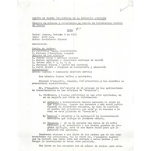 Meeting minutes, Comite des Padres Pro-Defensa a la Educación Bilingue, October 9, 1975.