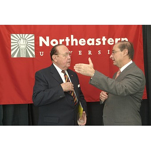 Richard Egan and Joseph Aoun at the Veterans Memorial dedication ceremony