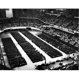 Aerial view of graduates at commencement, 1965