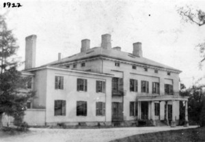 Exterior view of the façade of Bellmont, the Cushing-Col. Benton Estate, Belmont, Mass.