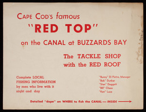Cape Cod's Famous "Red Top" on the Canal at Buzzards Bay Tackle Shop advertisement