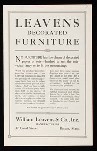 Leavens decorated furniture, William Leavens & Co., Inc., manufacturers, 32 Canal Street, Boston, Mass.