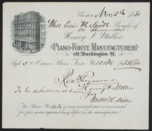 Billhead for Henry F. Miller, piano-forte manufacturer, 611 Washington Street, Boston, Mass., dated November 3, 1881