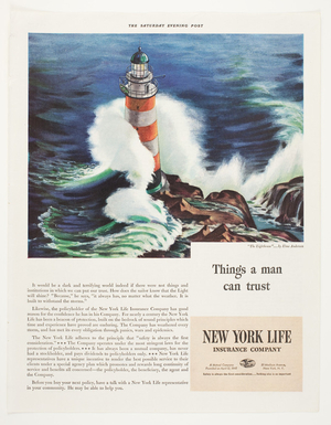 Advertisement, things a man can trust, New York Life Insurance Company, 51 Madison Avenue, New York, New York