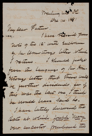 Thomas Lincoln Casey to General Silas Casey, December 14, 1881