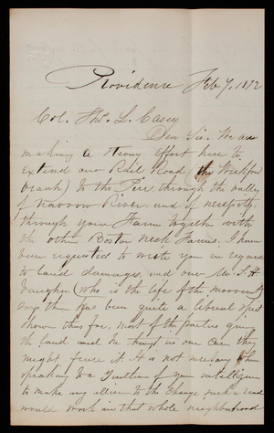 [Joseph] W. Eldred to Thomas Lincoln Casey, February 7, 1872