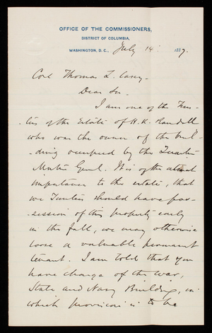 W. B. Webb to Thomas Lincoln Casey, July 14, 1887