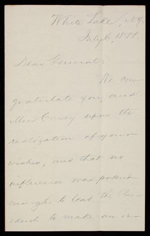 W. E. Bailey to Thomas Lincoln Casey, July 16, 1888