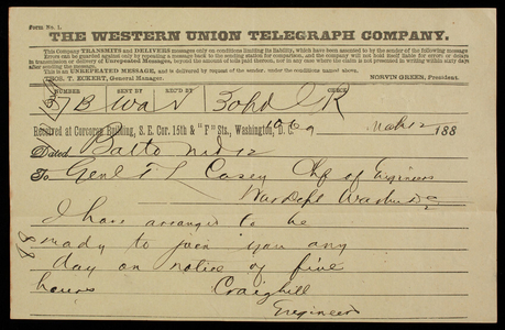 [William P.] Craighill to Thomas Lincoln Casey, March 12, 1889