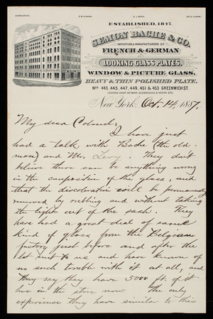Bernard R. Green to Thomas Lincoln Casey, October 14, 1887
