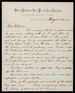 Bernard R. Green to Thomas Lincoln Casey, August 26, 1882