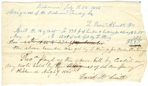 Invoice from David A. Smith to the Richmond Trading and Manufacturing Company
