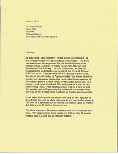 Letter from Mark H. McCormack to Ian Wilson