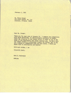 Letter from Mark H. McCormack to Diane Singer