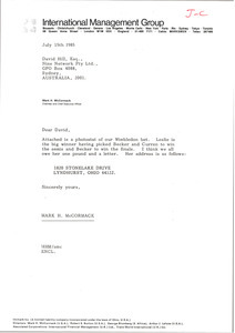 Letter from Mark H. McCormack to David Hill