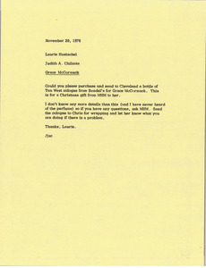 Memorandum from Judy A. Chilcote to Laurie Hentschel