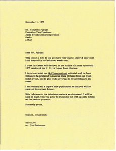 Letter from Mark H. McCormack to Yasutomo Fukuda