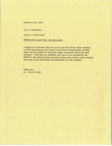 Memorandum from Mark H. McCormack to Jan Steinmann