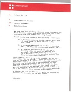 Memorandum from Mark H. McCoramck to North American offices