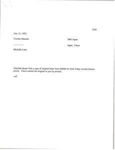 Fax from Michelle Lane to Fumiko Matsuki