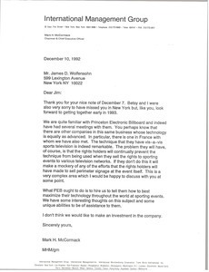 Letter from Mark H. McCormack to James D. Wolfensohn