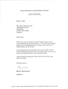 Letter from Mark H. McCormack to Libby Reeves-Purdie
