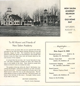 Flier for the seventy-sixth annual New Salem Academy reunion