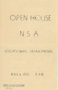 Program for the vocational departments open house at New Salem Academy