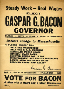 Steady work -- real wages / Elect Gaspar G. Bacon Governor