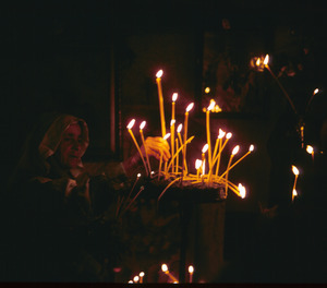 Candles lit inside Labuništa church