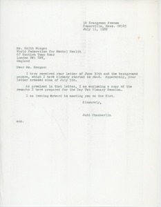 Letter from Judi Chamberlin to Edith Morgan