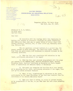 Letter from United States Commission on Industrial Relations to W. E. B. Du Bois