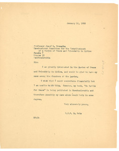 Letter from W. E. B. Du Bois to Czechoslovak Committee for the Establishment of a Garden of Peace and Friendship in Lidice